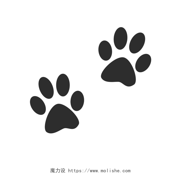 白色背景上的两个狗脚印脚印爪印动物图标标志.